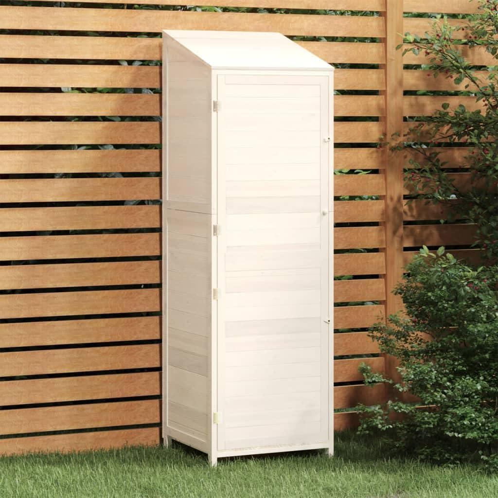 White Solid Fir Wood Garden Shed, 21.7x20.5x68.7 Inches, Rectangular Outdoor Storage for Tools, Lawn Mower, Bike, Weather-Resistant, Wall-Mountable