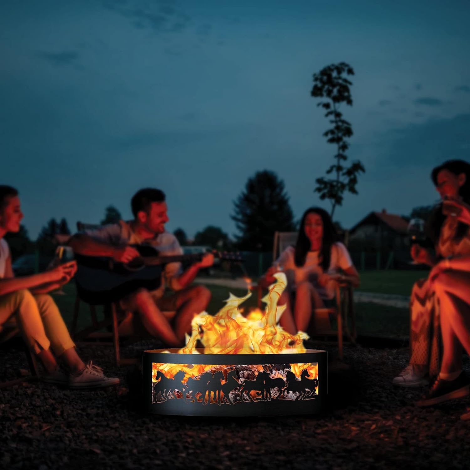 PD Metals MR00448 Mustangs Unpainted 12 in. Tall 48 in. Diameter Outdoor Fire Ring - 48 x 48 x 12 in. - Rustic Black Color