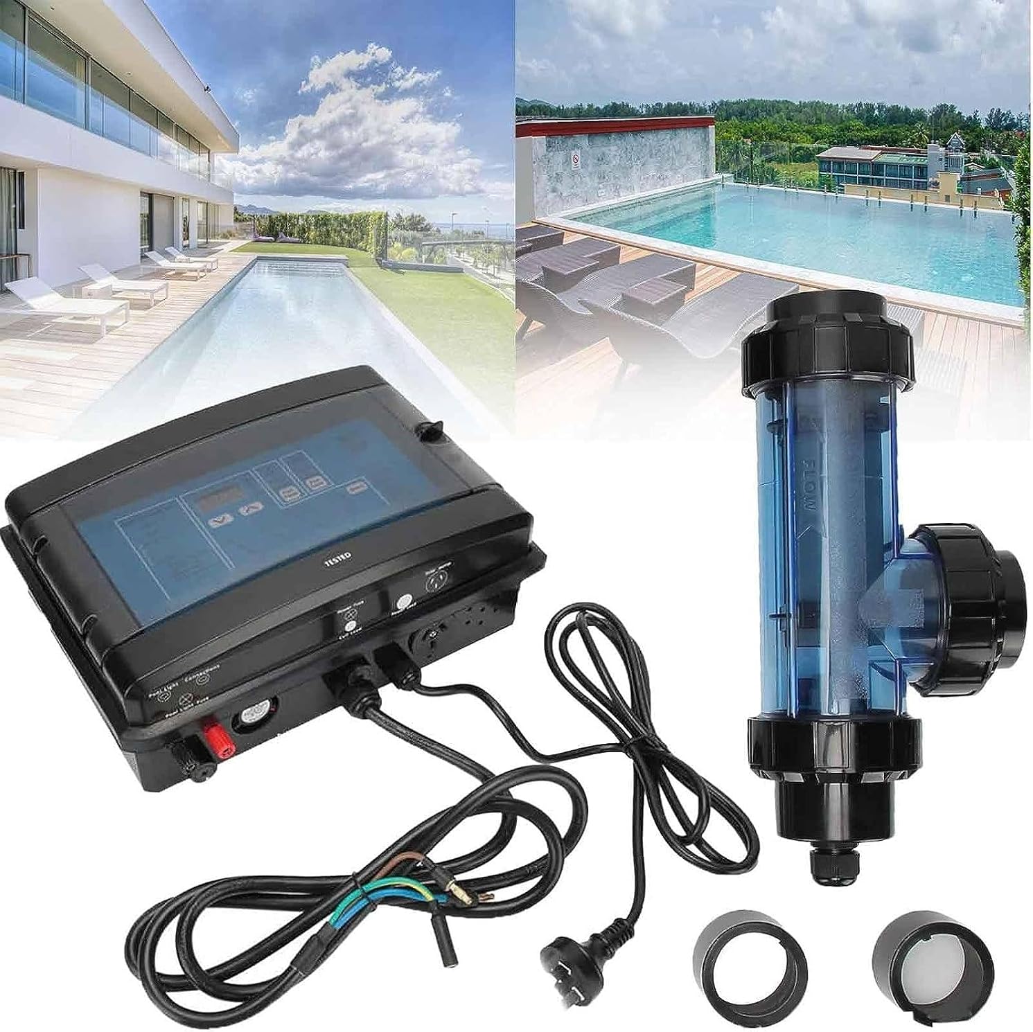 10/15/30/50/50 G/H Automatic Cleaning Salt Water Pool Chlorine Generator System, Complete Functions Simple Operation Pool Chlorine Generator Chlorinator for SPA Swimming Pool,10g/h