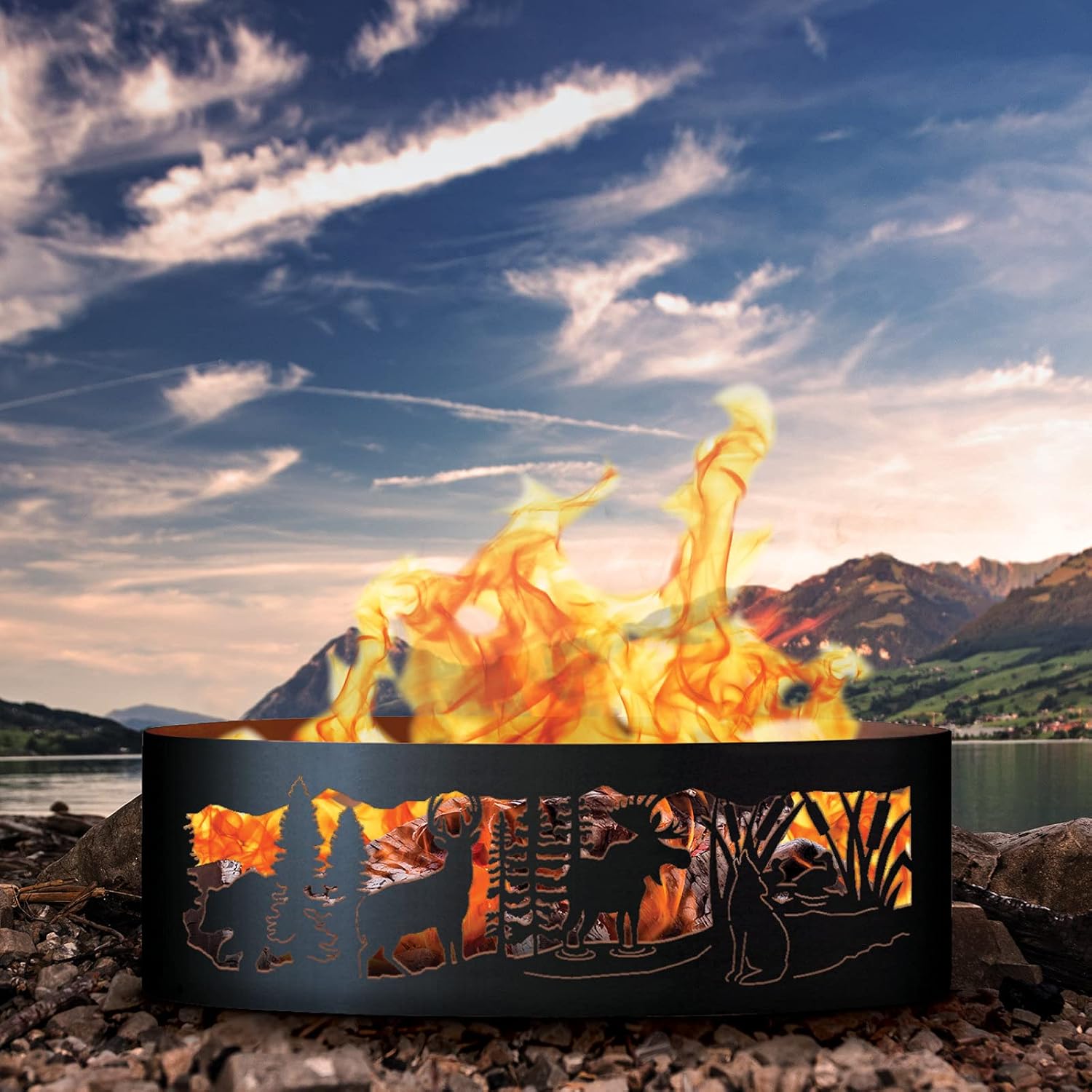 PD Metals MG00930-FP Moonlight Gathering Unpainted 12 in. Tall 30 in. Diameter Outdoor Fire Ring with Fire Poker - 30 x 30 x 12 in. - Rustic Black Color