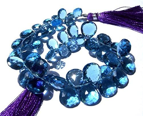 full 8 inches strand. - london blue quartz faceted pear briolettes size - 10x7-12x10mm