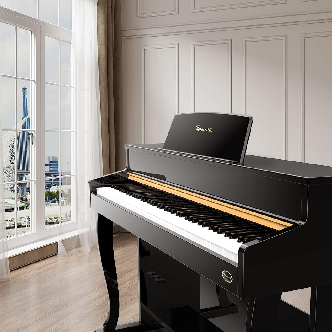 Rosen P70 Digital Piano 88 Key Home Piano Full Size Weighted Keyboard Piano with Stand Premium Upright for Beginner Professional luxury Electric Keyboard with Triple Pedal & Sliding Key Cover,Black