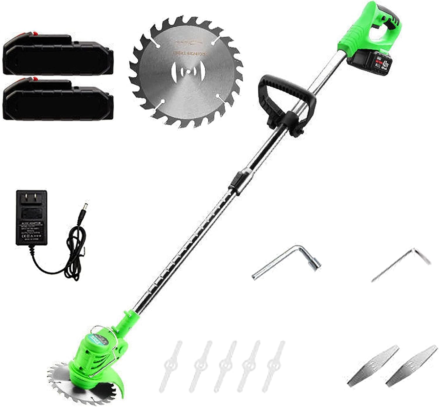 Cordless Lawn Mower, Telescopic Handle Rechargeable Lawn Mower 24V Electric Lawn Mower with Battery Charger for Mowing Lawn Care Driveway Garden, 2 Ba