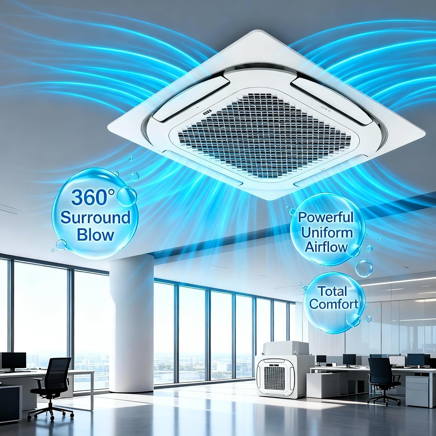 Garvee 24000 BTU Ceiling Cassette Mini Split AC, 8-way 360° Airflow, Remote Controller, Ductless Cooling&Heating Ceiling Air Conditioner, 208/230V, 25ft Kit