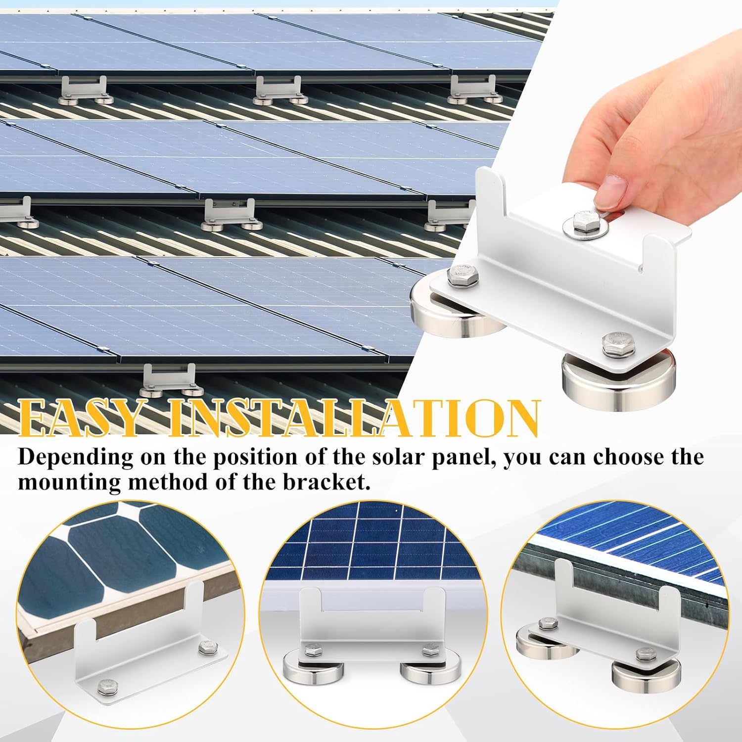 8 Pack 1200 Lbs No Drill Magnetic Solar Panel Mount Bracket Solar Panel Mounting Z Brackets for Sheds, Roofs, Walls, Boats, Trucks, Trailers Lightweight Aluminum Corrosion-Free (Silver)
