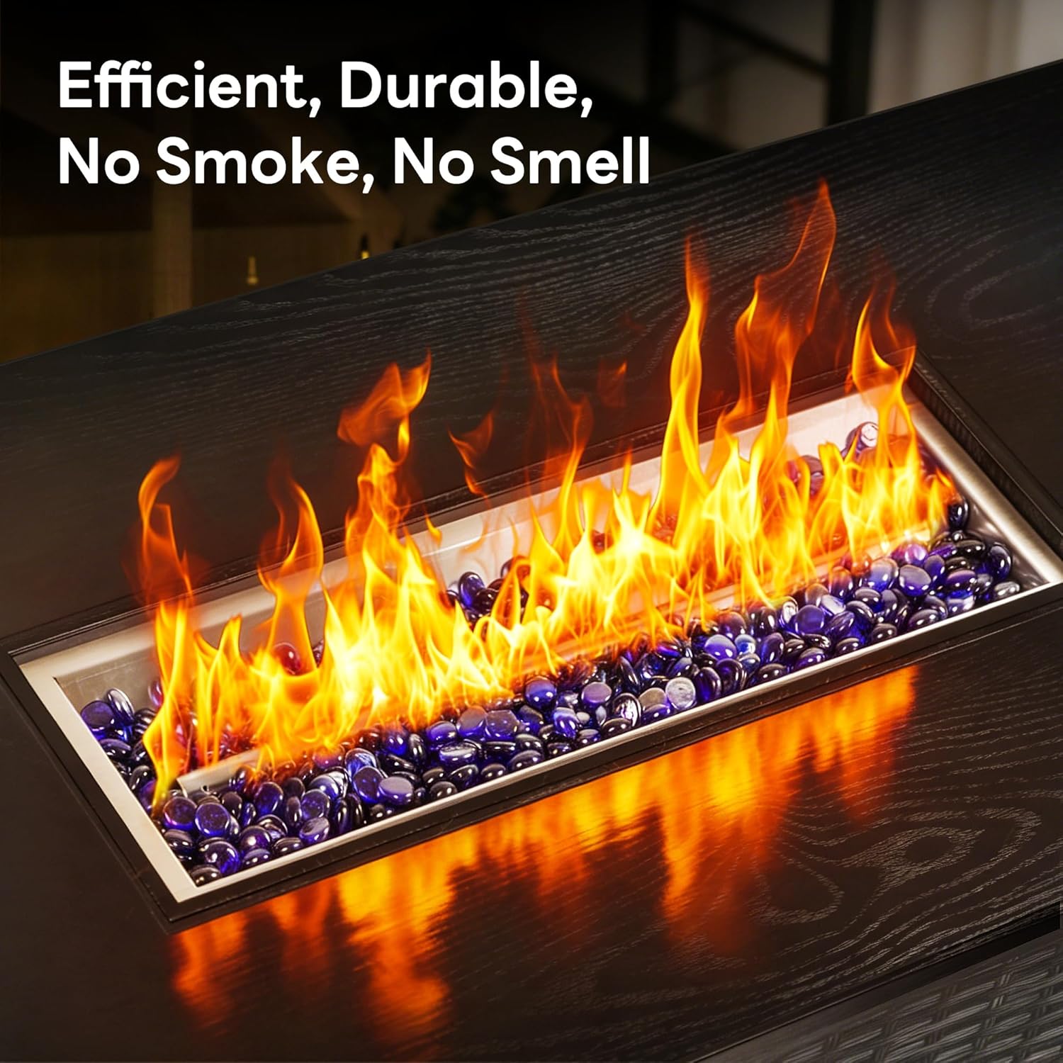 43” Outdoor Propane Fire Pit Table, 50,000 BTU Square Rattan Gas Fire Pit with Lid & Blue Crystal Stones, Steel Tabletop, Adjustable Flame, 4-in-1 FirePit Table for Patio, Backyard, Outdoor Gatherings