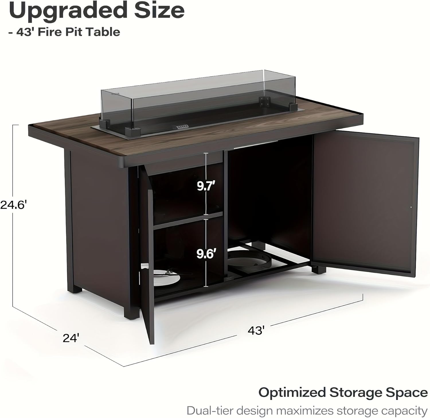 Propane Fire Pit Table with Lid, 55, 000 BTU Gas Fire Pits for Outside Patio with Glass Wind Guard, Gray Glass Beads (Black, 43-inch)
