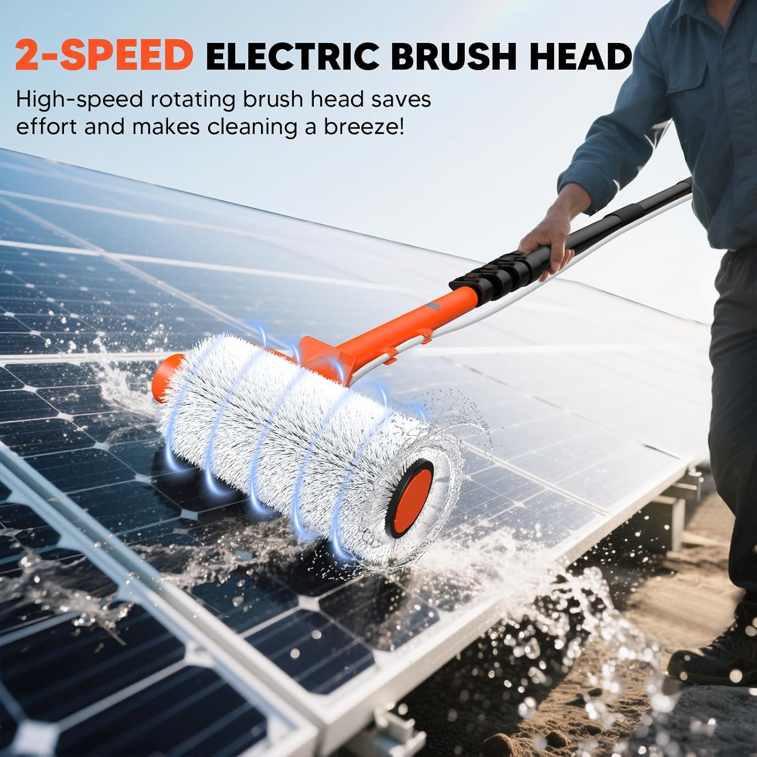 Electric Solar Panel Cleaning Brush: 20FT Adjustable Water Fed Pole Solar Panel Cleaning Kit with 23FT Water Pipe - Versatile Photovoltaic Brush for Solar Panels, Windows, Roofs