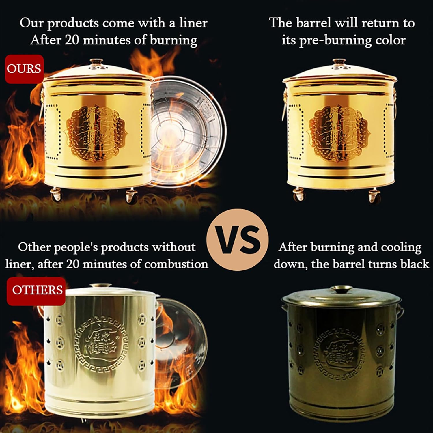 Stainless Steel Burn Barre with Bucket,Garden Incinerator Stove with Lid and Handle,Outdoor Smokeless Firepit,Burn Barrels for Outside for Paper Leaf Trash Wood