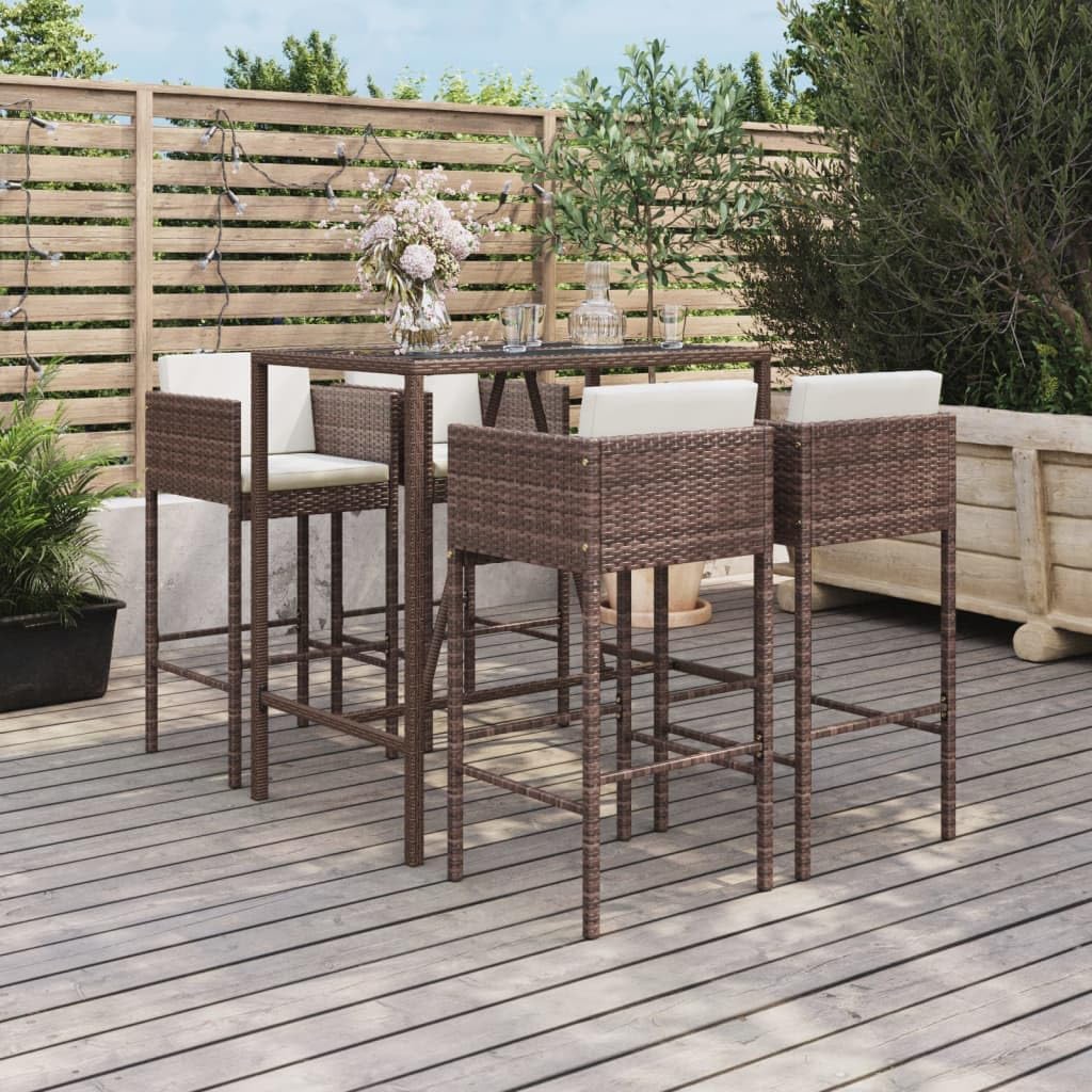 Patio Set 5 Piece Patio Bar Set with Cushions Brown Poly Rattan