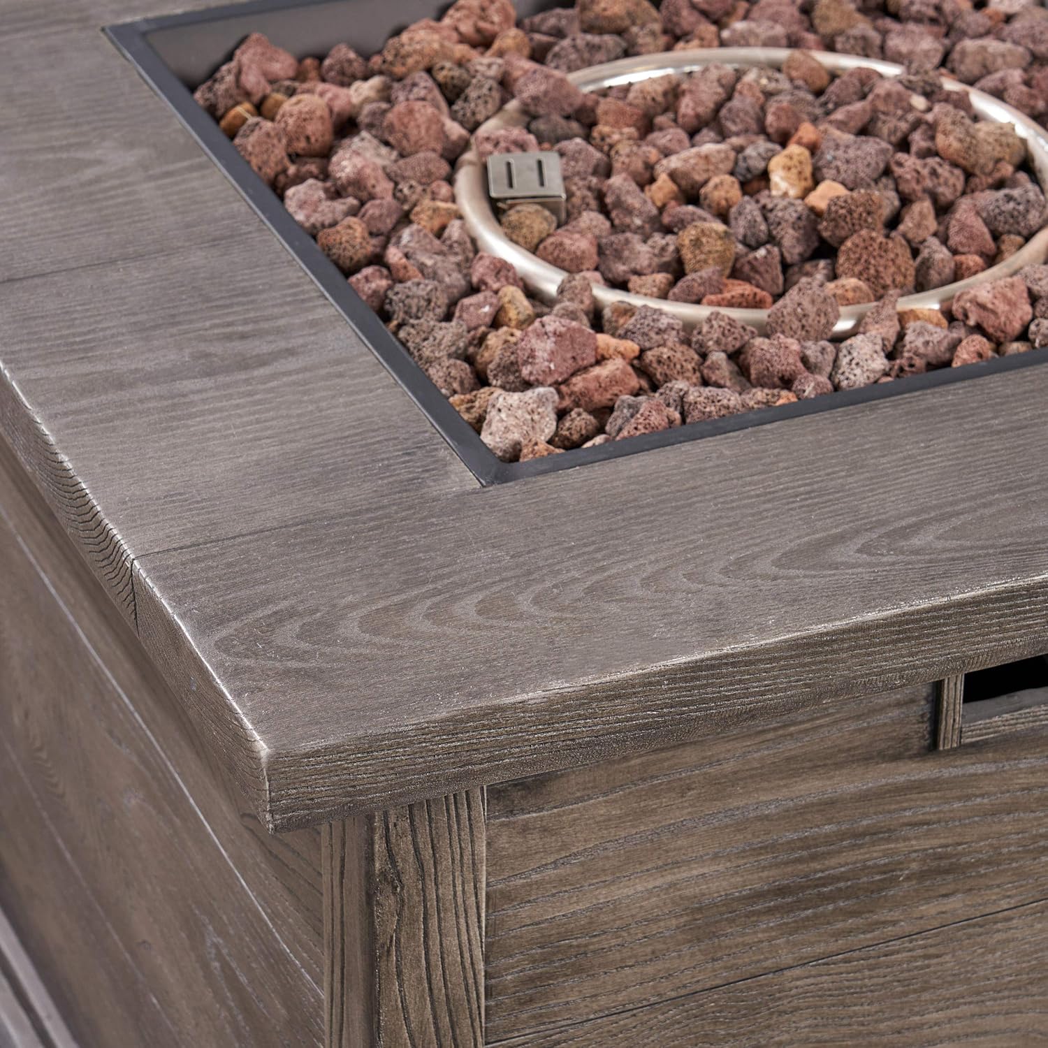 GDFStudio Outdoor 5 Piece Acacia Wood Club Chair and Fire Pit Set, Gray Finish & Gray