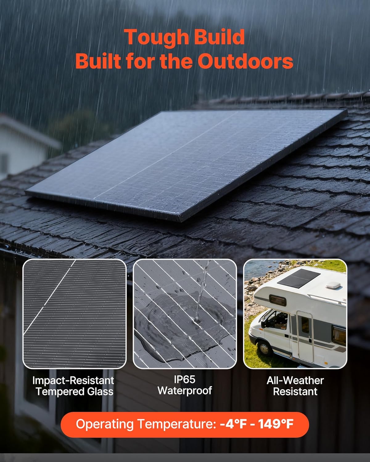 VEVOR 2PCS 400W Monocrystalline Solar Panels, 23% High-Efficiency Mono PV Module with Stable MC4 Output & Aluminum Frame, IP65 Waterproof Solar Panel for Car Boat RV Flat Rooftop Off-Grid Applications