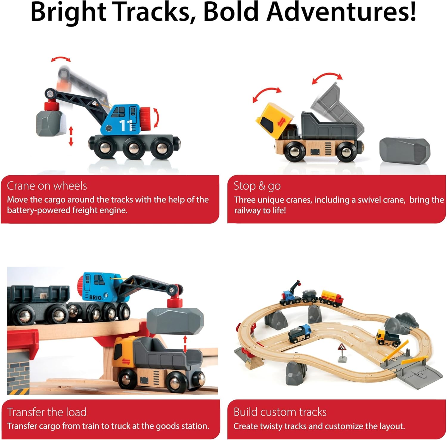 BRIO World Rail & Road Loading Set - 32-Piece FSC-Certified Wood Train Set & Accessories - Special Crane Car, Flatbed, Tracks, & More - Works with All Wooden Railway Sets - Fun Play for Ages 3+