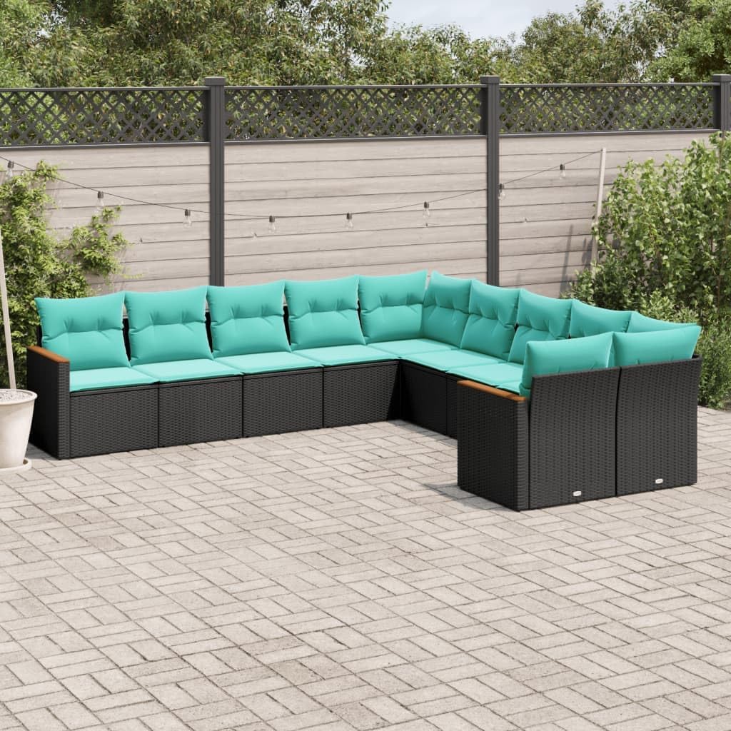 10-Piece Modular Patio Sofa Set in Black and Blue for Outdoor Seating with Weather-Resistant Cushions and Space-Saving Storage, Comfortable Furniture for Terrace Balcony