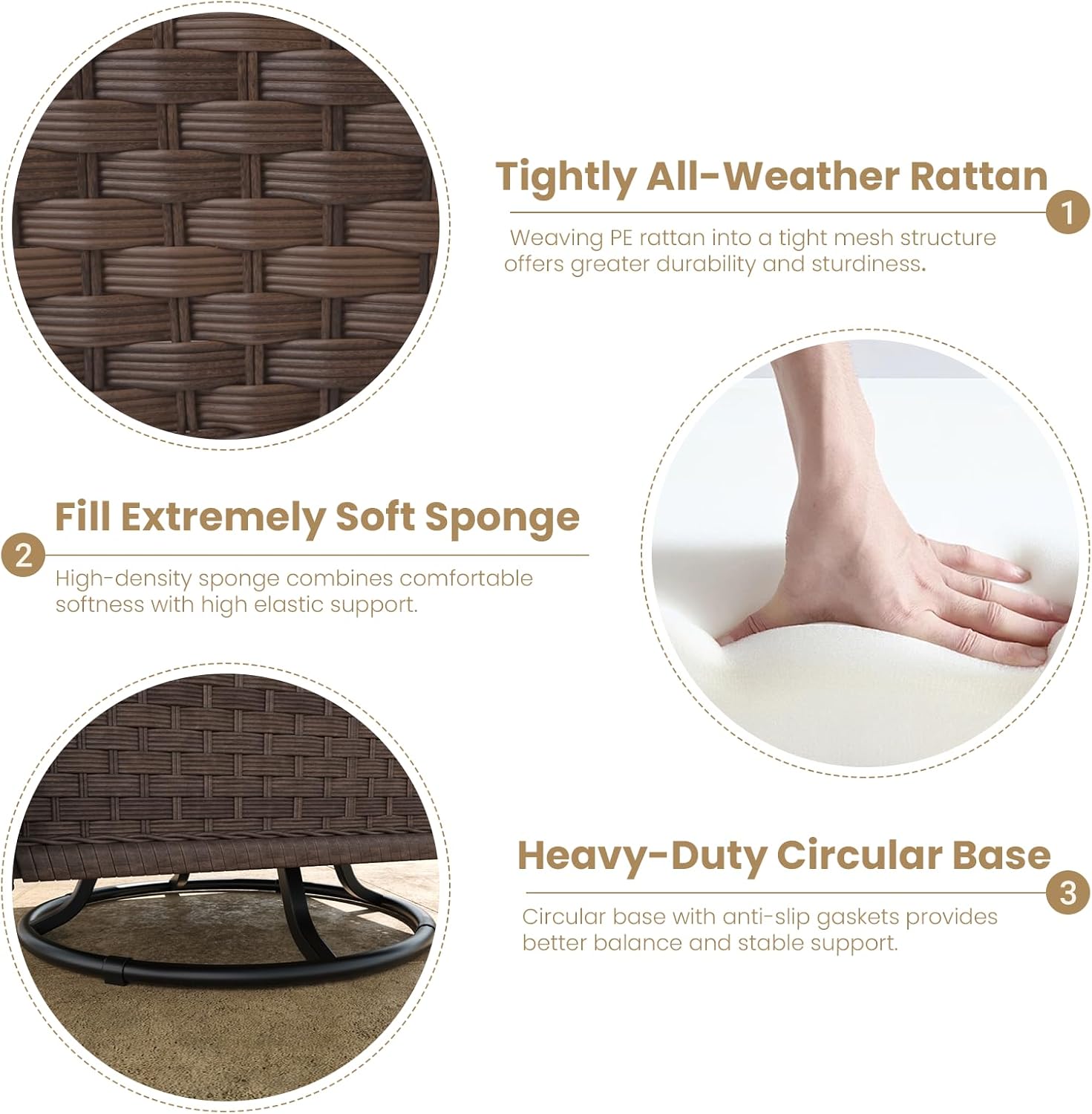 8 Piece Patio Furniture Set with Fire Pit Table, All-Weather Wicker Outdoor Conversation Set with Swivel Rocking Chair and 6 Inch Thick Cushions