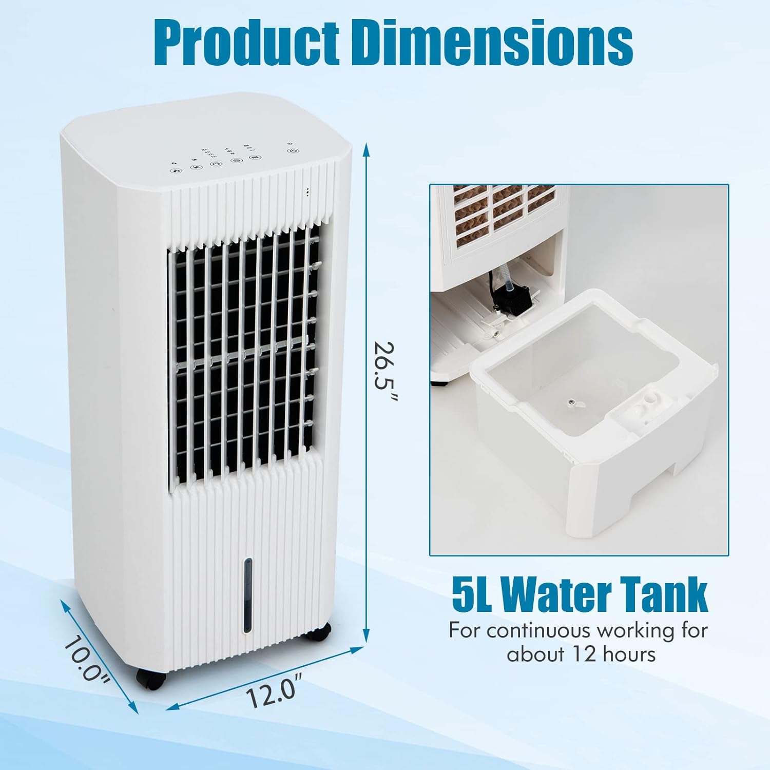 LDAILY 3-In-1 Evaporative Air Cooler w/Humidifier & Fan, Portable Rolling Windowless Swamp Cooler w/Remote Control & 2 Iced Boxes, 60° Oscillation Cooling Fan w/ 15H Timer & 1.3 Gal Water Tank