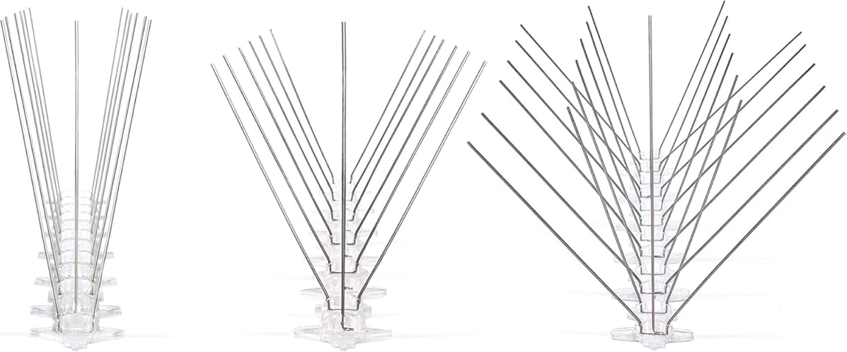 Bird Barrier Bird-Flite Stainless Steel Bird Spikes | Metal Pins Strips with Plastic Base, Clear Glue Adhesive Included - Xtra Wide (8in) 100 Ft. Length