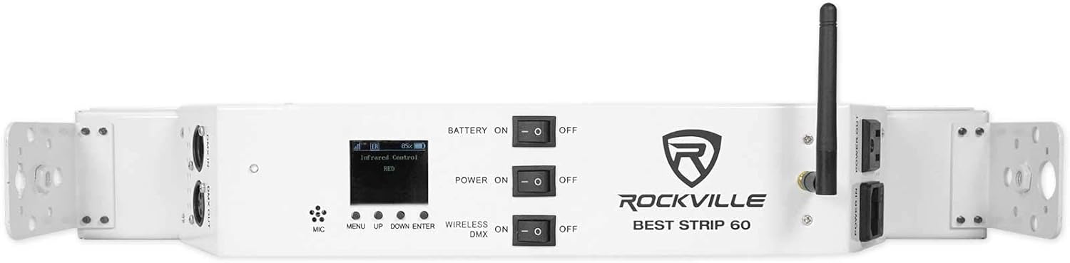 DJ Lighting Bundle: Rockville Best Strip 60 (10) Rechargeable RGBWA UV Strip Wash Lights & ROCKFORCE W4 384-Channel Wireless DMX Controller with MIDI, 11-Items