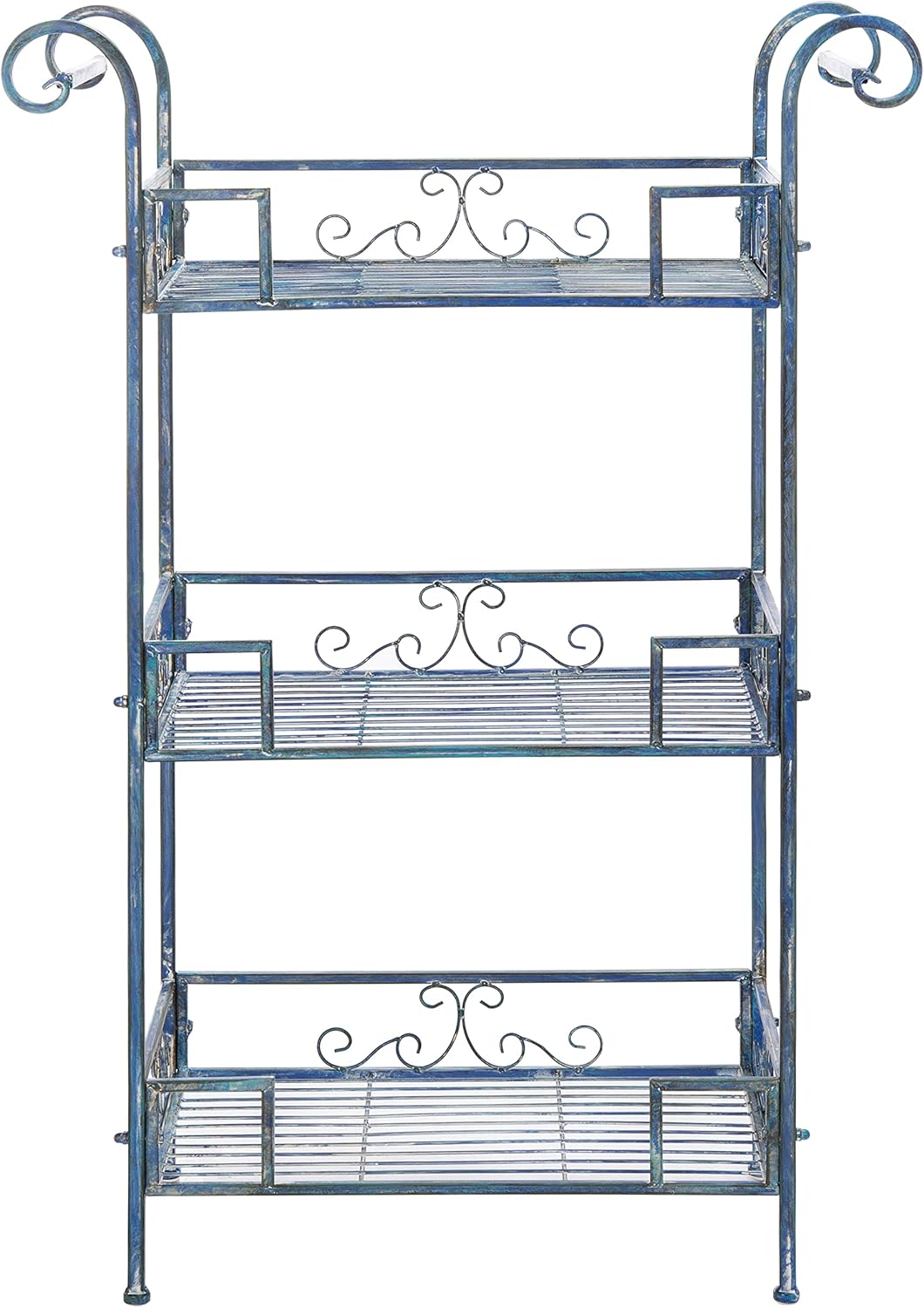 Safavieh PAT5006C-Outdoor Collection Noreen Victorian Antique 3-Tier Shelf, Mossy Blue