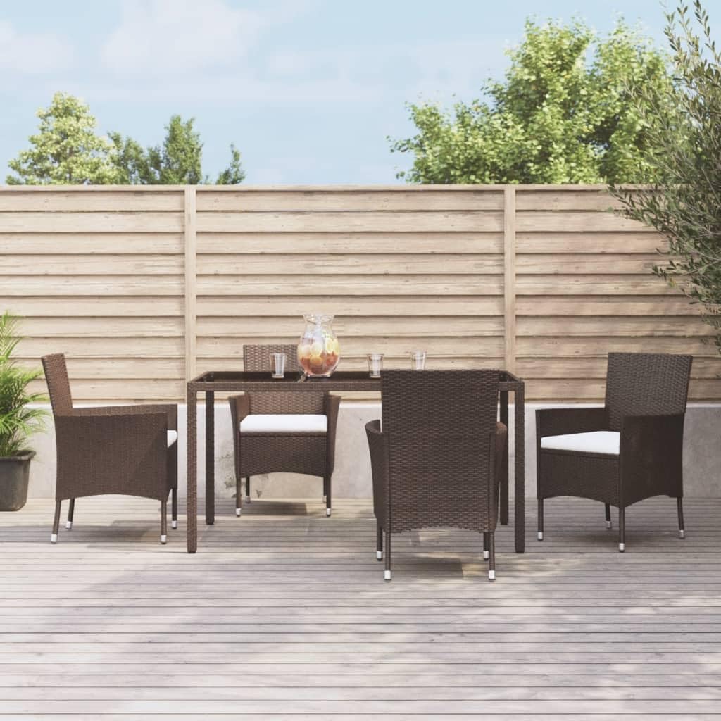 Patio Set 5 Piece Patio Dining Set with Cushions Brown Poly Rattan