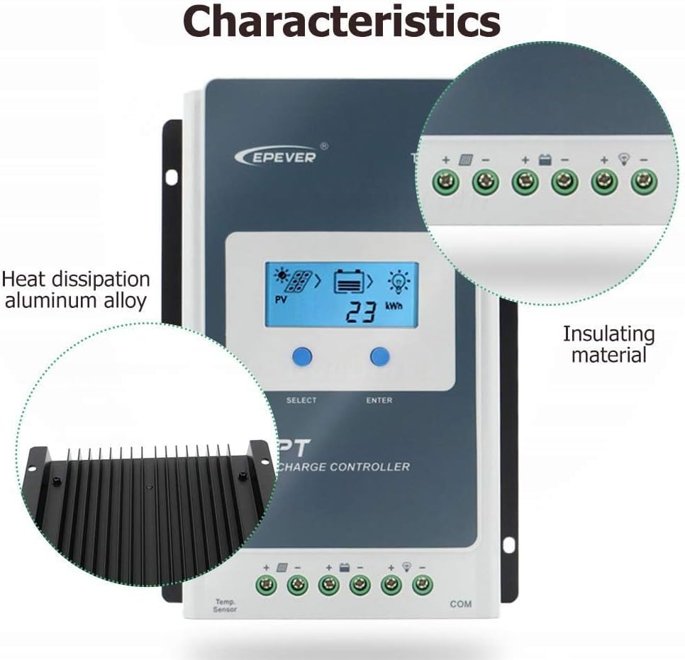EPEVER 40A MPPT Solar Charge Controller 12/24V DC Tracer-an Series Charge Controller with MT52 Remote Meter &Temperature Sensor &RS485 Cable fit for Lithium, Sealed, AGM Battery Negative Grounded