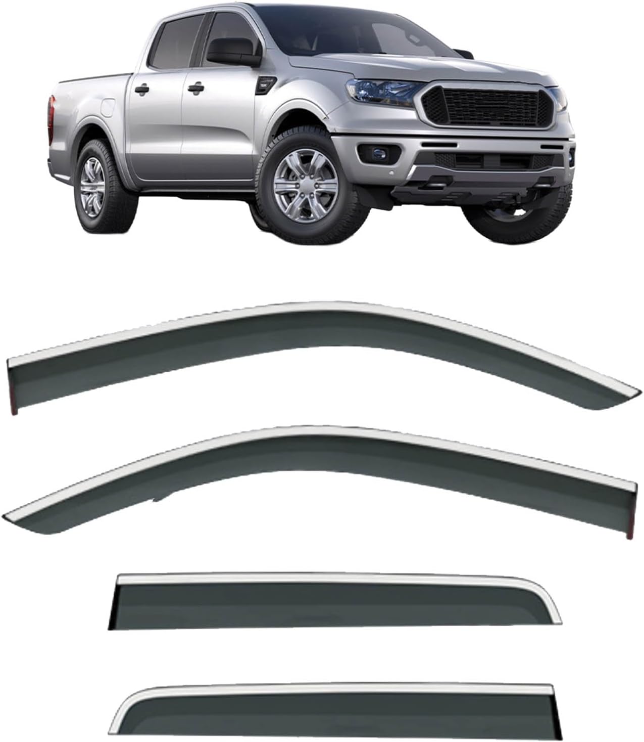 Window Deflectors for Ford Ranger MK4-P375 2019-2023, Sun Rain Guard Window Visors Vent Shades with Bright Stripes Car Accessories