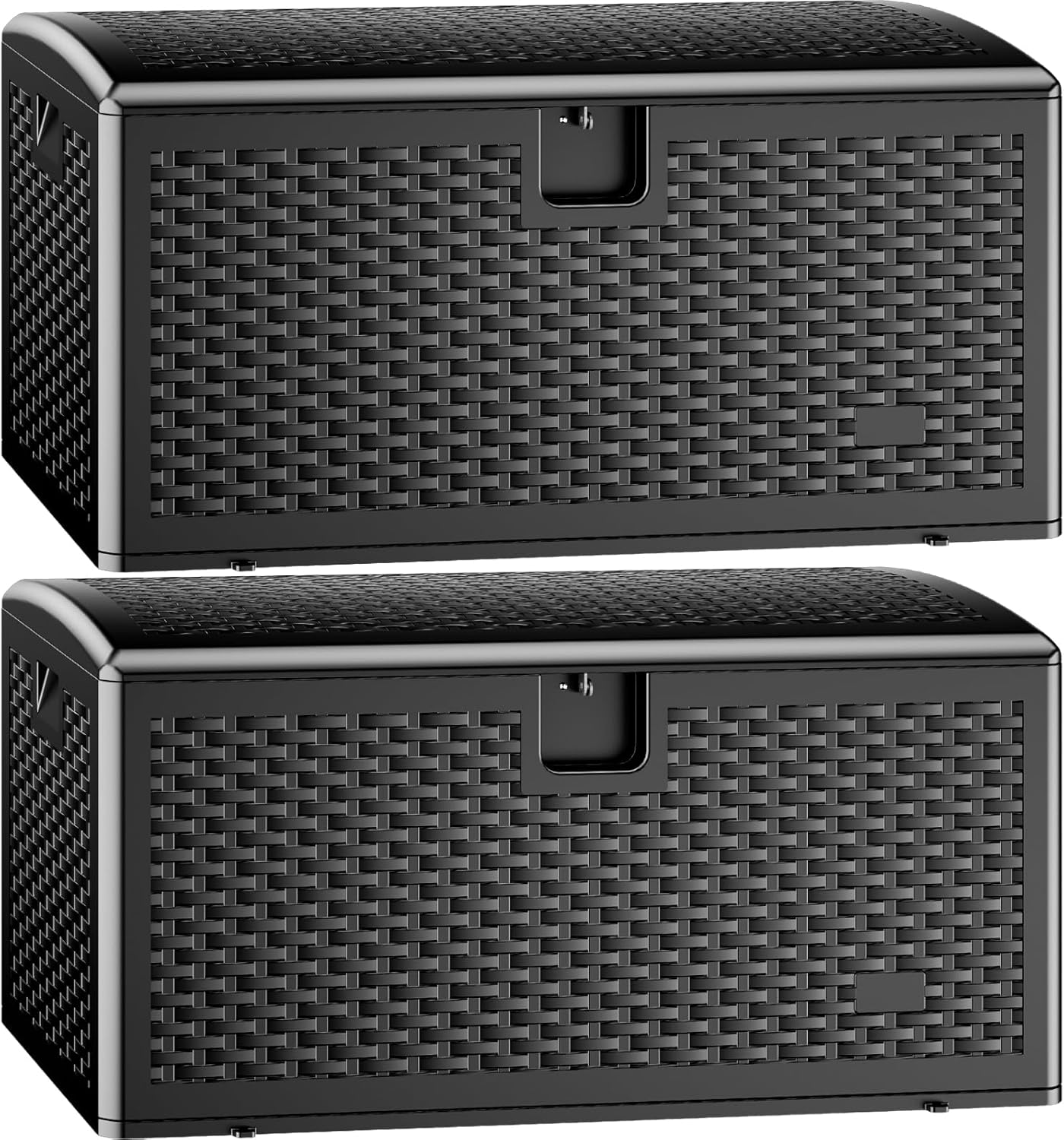 JEKO&JEKO 150 Gallon Outdoor Storage Box Set, 2-Pack 75 Gallon Plastic Deck Boxes with Lockable Lid for Patio, Garden Tools, Outdoor Cushions and Shoes, Black
