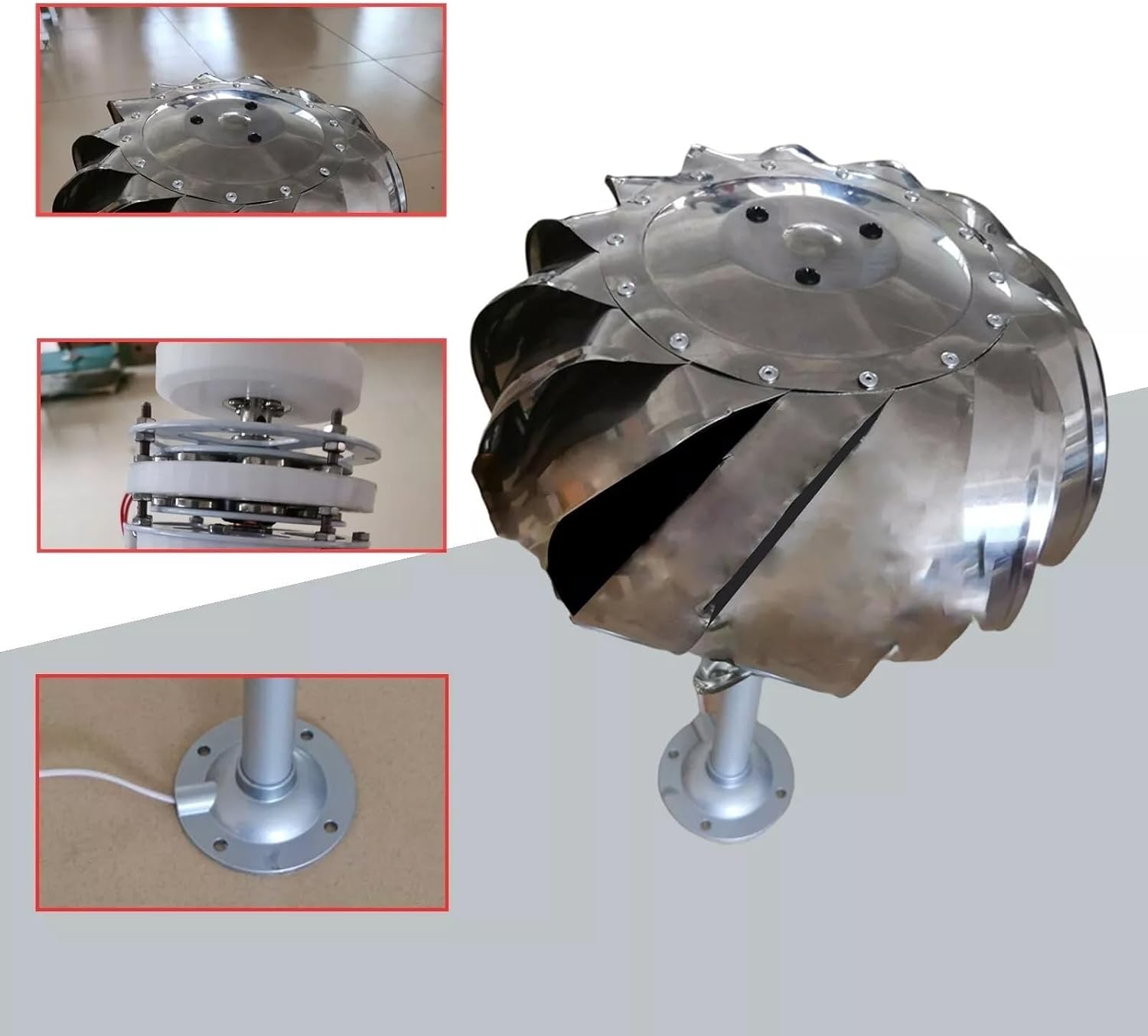 20W Wind Ball Type Multi-blade Start Low Wind Speed Vertical Wind Ironless Generator Low Start-Up Speed, Durable Stainless Steel For Home/Outdoor Use