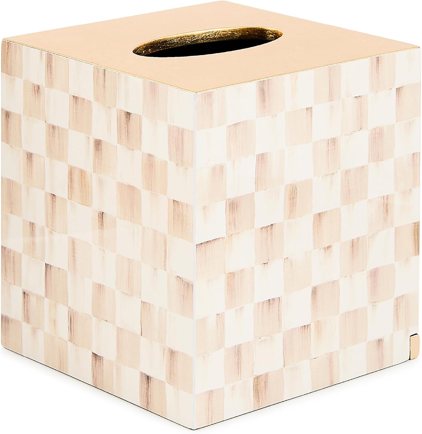 MACKENZIE-CHILDS Glass Tissue-Box Cover, Boutique Bathroom Decor, Brown-and-White Mocha Check