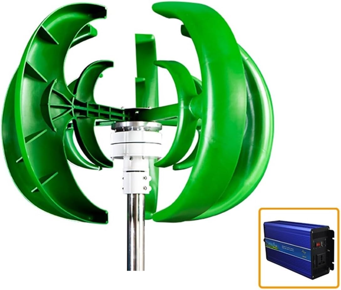 1000W Wind Turbine 12V/24V 5 Blades Wind Turbine Generator Complete Set Windmill Generate Vertical Axis Wind Turbine Low Starting Speed for Home(Green,with MPPT Controller_24V)