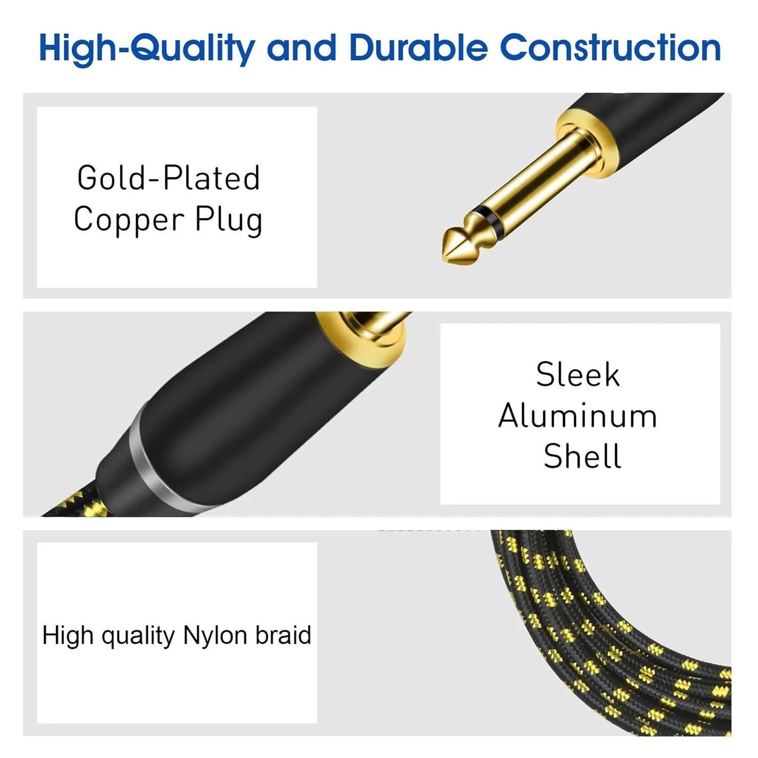 Pro Audio Cable Guitar Cable 6.5mm Amp Cord 1/4 Inch to 1/4 Inch Cable for Bass Keyboard Mixer Amplifier Speaker and More(TS,10m)