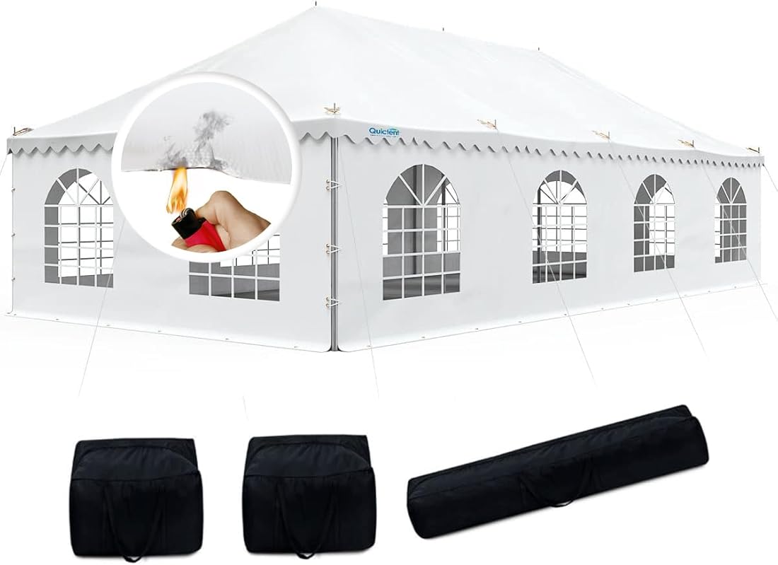 Quictent 20x40 Fire Retardant Pole Party Tents Heavy Duty PVC Vinly Pole Tent Wedding Party Canopy with Carry Bags