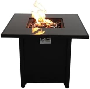 30 Inches Black Powder-Coated Metal Fire Pit with Smoked Glass Lid – Outdoor Patio Fireplace for Backyard, and Camping – Durable & Stylish (1 Doors)