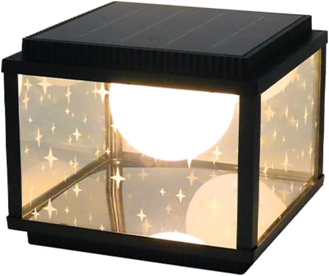 Solar Post Light, Creative Waterproof Glass Mask Lighting Fixtures, Outdoor Waterproof Garden Column Lights, Villa Wall Stigma Lamps, Courtyard Landscape Street Lamp, for Patio Porch Railing