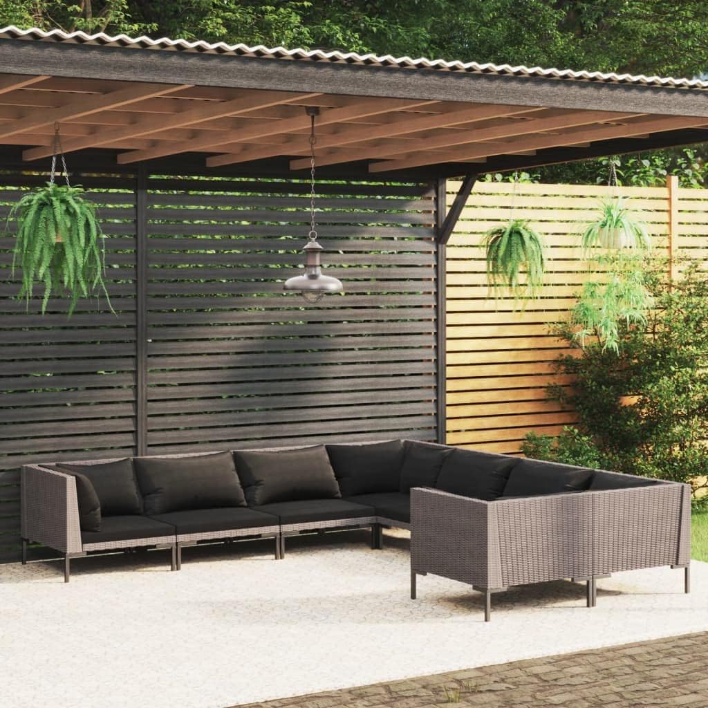 8 Piece Patio Lounge Set with Cushions Poly Rattan Dark Gray,Luxurious Patio Lounge Set: Durable Steel Frame and AllWeather Rattan for Outdoor Enjoyment Patio Furniture Sets, Outdoor Furniture Sets