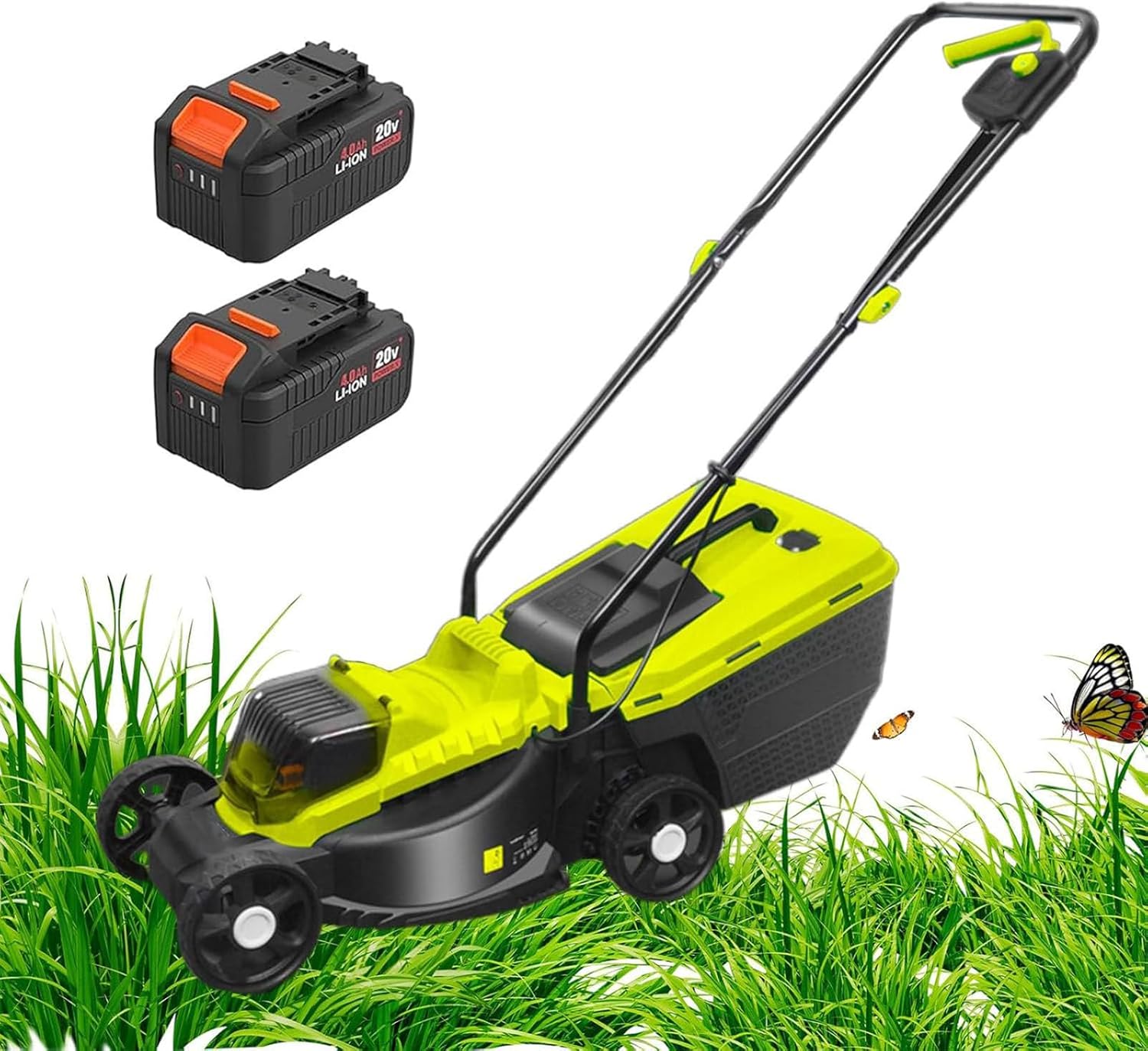 Battery Powered Lawn Mower,Cordless Push Lawn Mower,with 3-Position Depth Adjustment, Removable Thatch Collection Bag, Brushless Motor,Quick-Fold, Keeps Lawn Health,Green