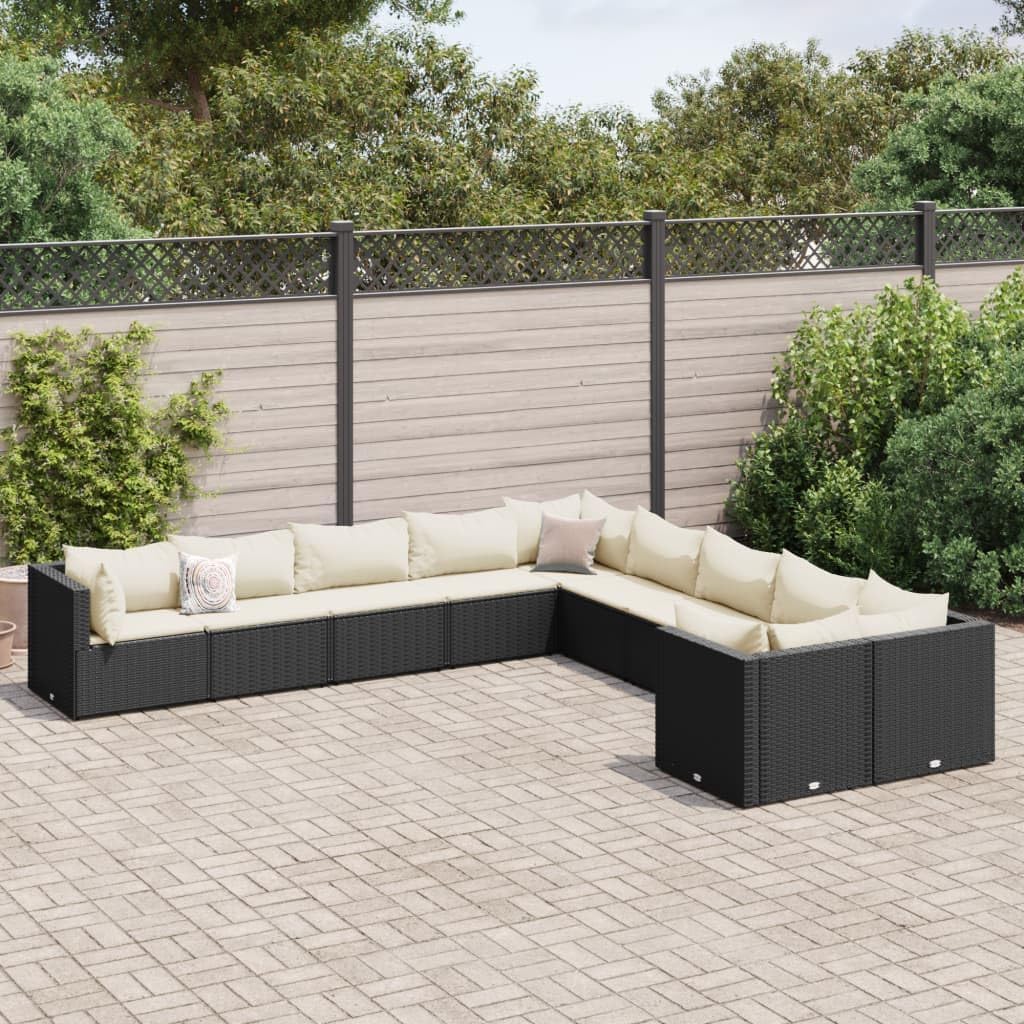 10 Piece Patio Sofa Set with Cushions Black Poly Rattan,Outdoor Patio Sofa Set: Durable Material, Modular Design, Comfortable Seating Outdoor Furniture Sets, Patio Furniture