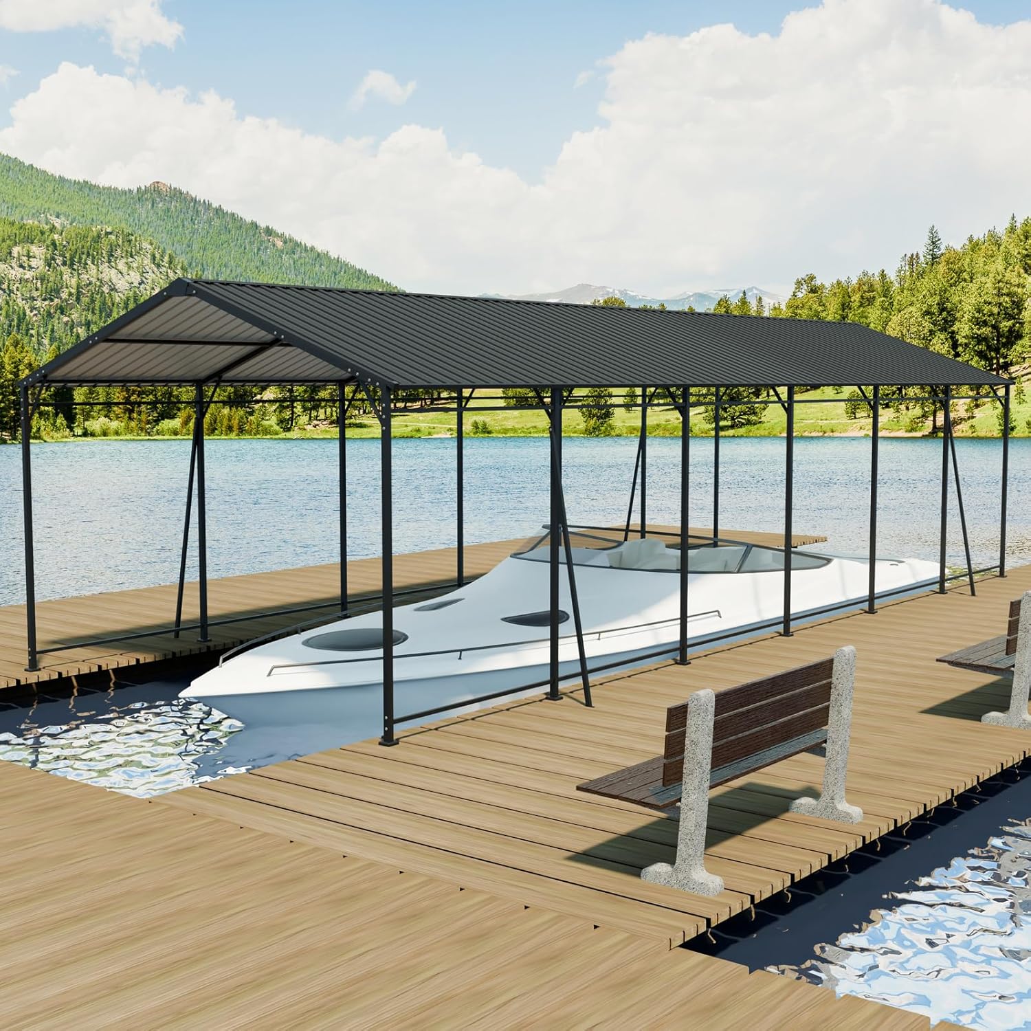 Heavy Duty Metal Carport Canopy Galvanized Steel Carports Roof & Frame - Outdoor Garage Shelter Car Ports for Cars, Trucks, Boats, Tractors - Large Car Port Kit,1232FT