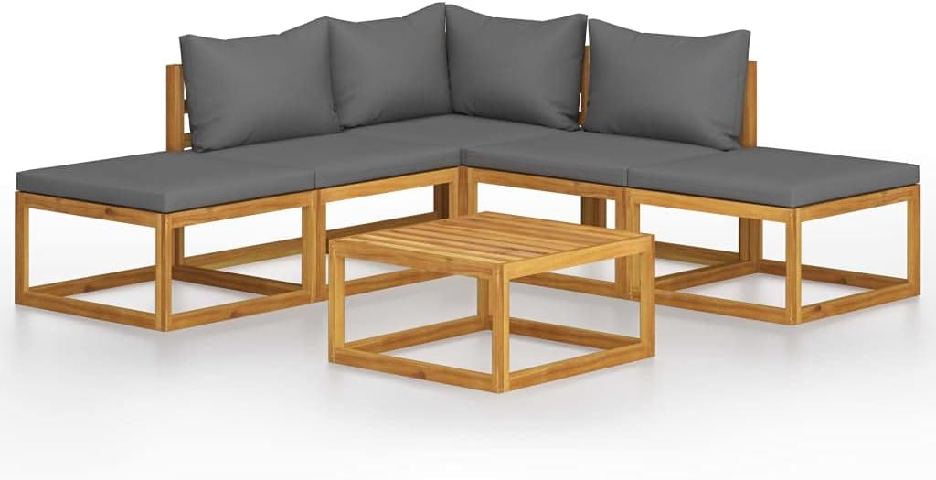 6 Piece Patio Lounge Set with Cushions Solid Acacia Wood,Acacia Wood Lounge Set with Cushions and Coffee Table for Garden or Patio Patio Furniture, Outdoor Furniture Sets