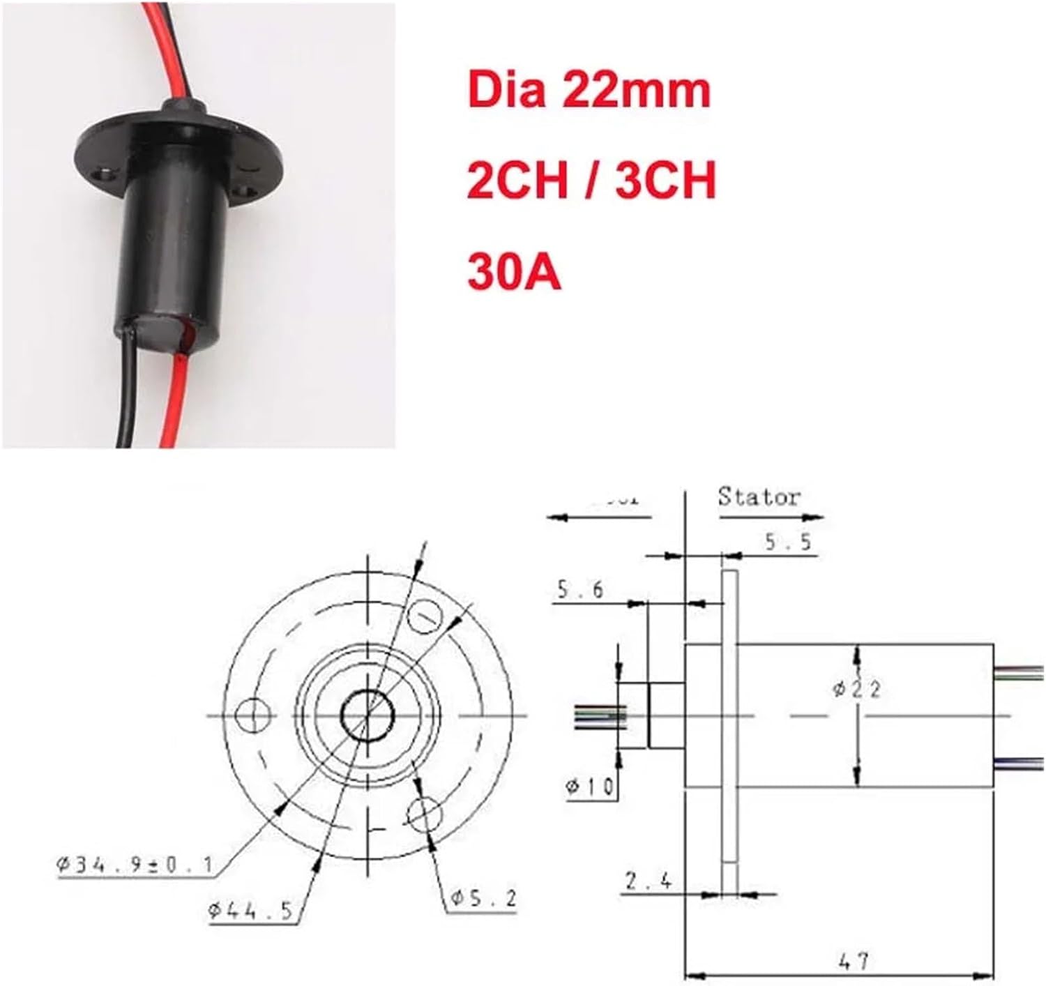 1 Piece high Power 30A Slip Ring 2/3/4/5/6 Channel Wire Brush Collector Slip Ring Wind Power Connector Rotary Joint Diameter 22/31mm(Dia 31mm 6ch 30A)