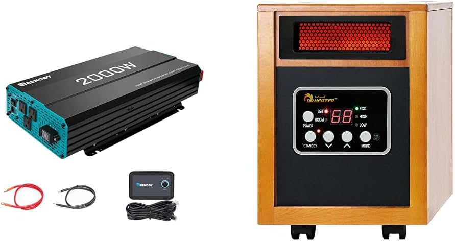Renogy 2000W Pure Sine Wave Inverter 12V DC to 120V AC Converter for Home & Dr Infrared Heater Portable Space Heater, 1500-Watt, Cherry