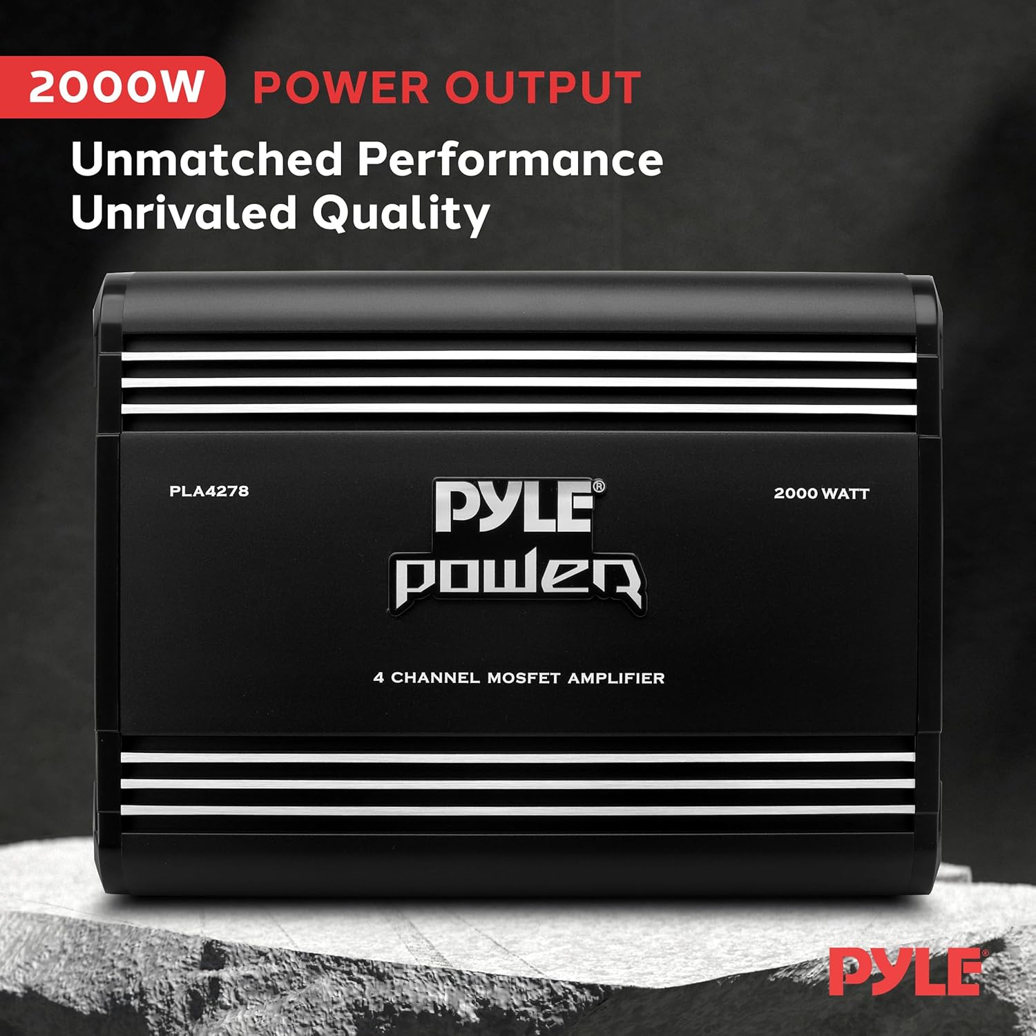 Pyle 2000W 4-Channel Car Stereo Amplifier - Bridgeable MOSFET Power - Bass Boost Control - Crossover - Silver-Plated RCA Inputs/Outputs - Thermal & Short Circuit Protection - Compact Design - PLA4278