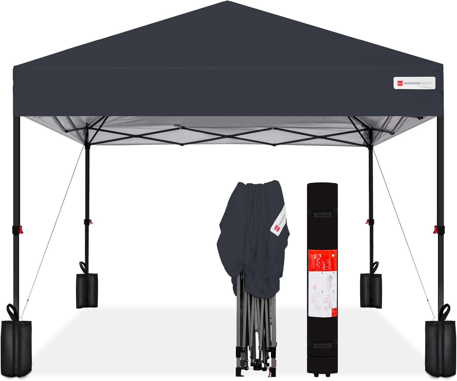 Best Choice Products 10x10ft 1-Person Setup Pop Up Canopy Tent Instant Portable Shelter w/ 1-Button Push, Case, 4 Weight Bags - Gray