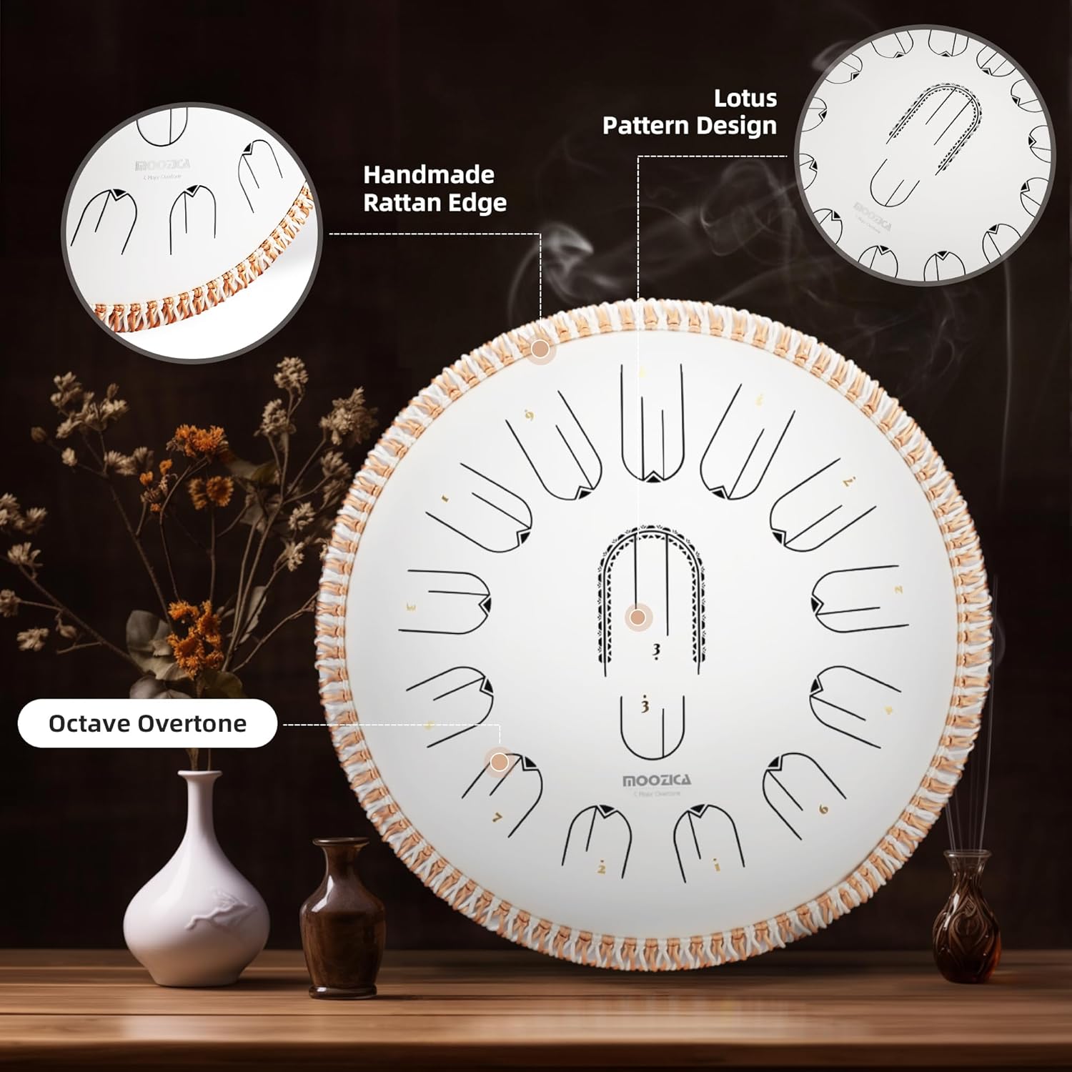 MOOZICA 15 Inch Steel Handpan Tongue Drum - 15 Notes in C Major 432hz Tongue Drum with Octave Overtone Design - Professional Percussion Instrument with Carrying Bag