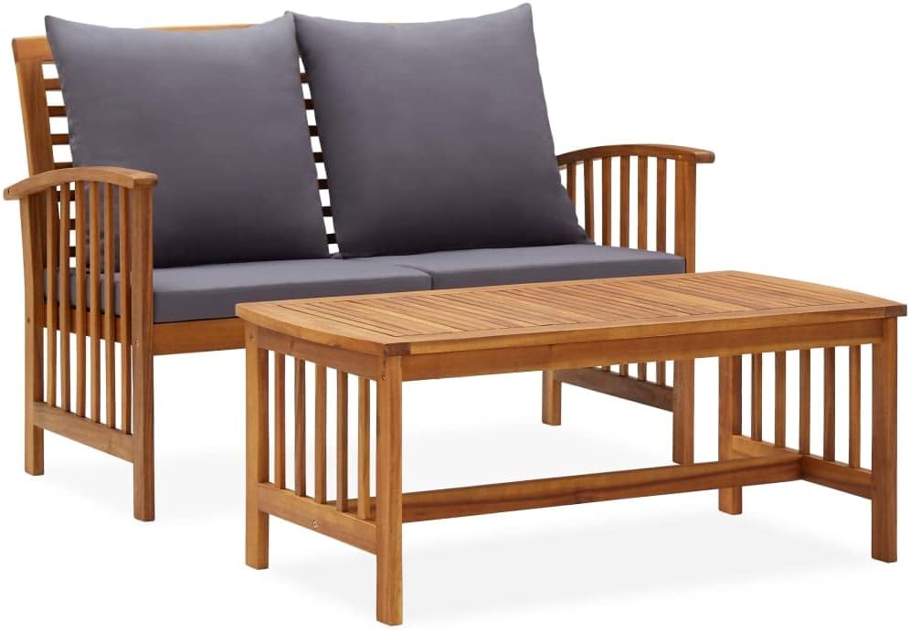 2 Piece Patio Lounge Set with Cushions Solid Acacia Wood,Sturdy Acacia Wood Outdoor Garden Lounge Set with Comfortable Bench and Spacious Coffee Table for Patio, Garden, Backyard Patio Furniture Sets,