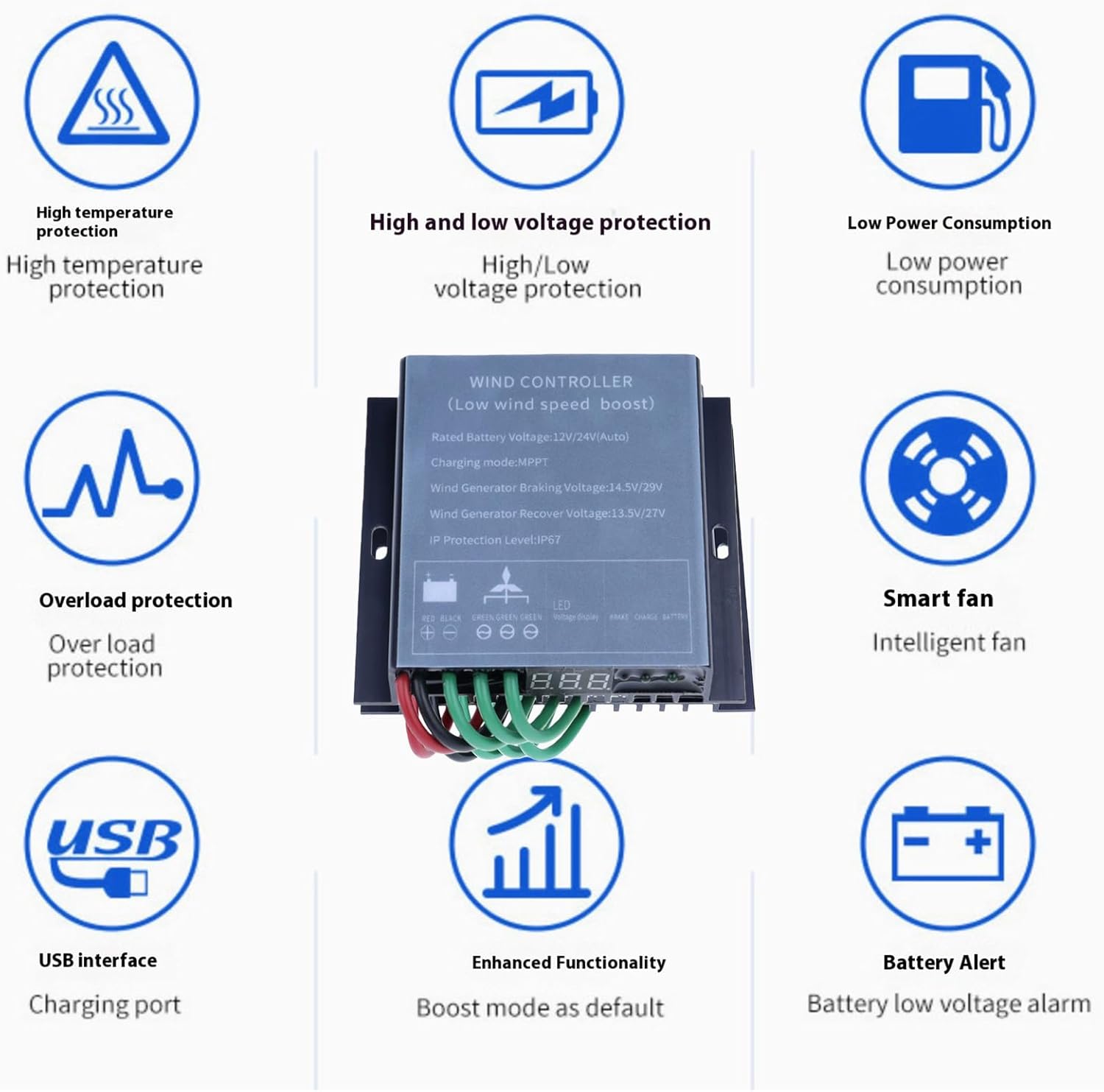 10A-40A 10000W Small Regulator for Wind Turbine Generator Windmill Alternator Battery Charger,12V 24V 48V MPPT Charge Controller
