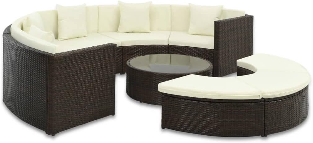 7 Piece Patio Lounge Set with Cushions Poly Rattan Brown,Durable Construction Patio Furniture, Outdoor Furniture Sets