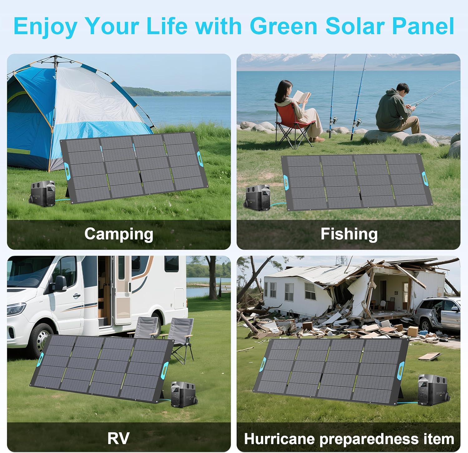 400W Portable Solar Panel for Power Station, 23.5% High Efficiency ETFE Foldable Solar Panels Charger, Fast Installation with Kickstands, IP67 Waterproof for RV, Outdoor Camping, Off Grid Blackouts
