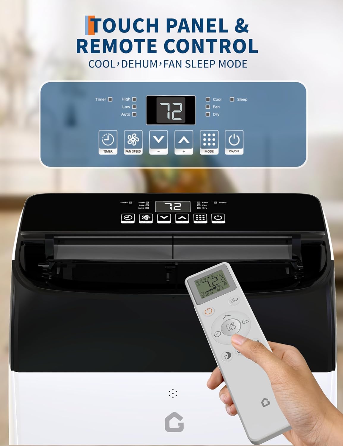 14,000 BTU Portable Air Conditioner with Cover, US Regulation Size - 3-in-1 Cooling, Dehumidifying & Fan Modes, Remote Control, 24H Timer, Auto Evaporation, Sleep Mode, Easy Installation Kit for Home