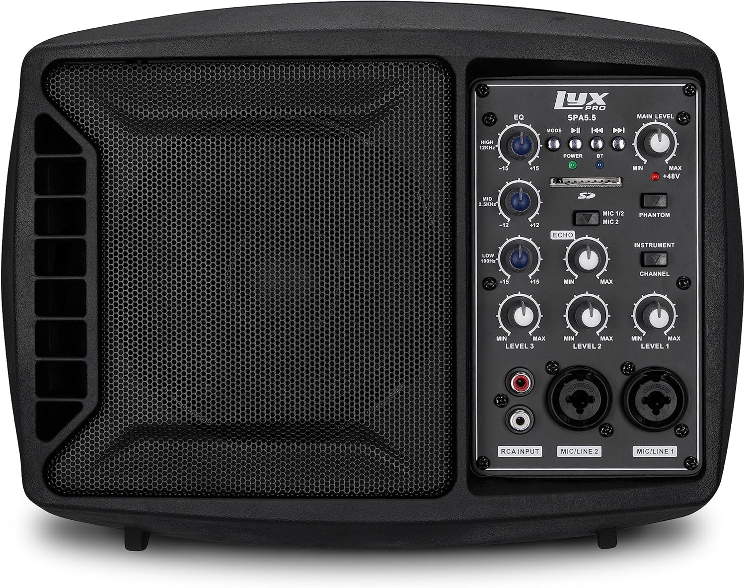 LyxPro SPA-5.5 Small PA Speaker Monitor Class-D Amplifier 3 Channel Mixer 3 Band EQ, Powerful Compact Active Speaker System amp with Mixer 48V Phantom Power